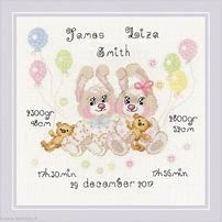 Riolis Twins Birth Announcement #1713 7.75" x 7.75"/20 cm x 20 cm X Stich Kit